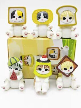 (Set of 6) Mofusand Cute Box Figure Cat Toast Cake Bread Anime Cartoon 6 Styles